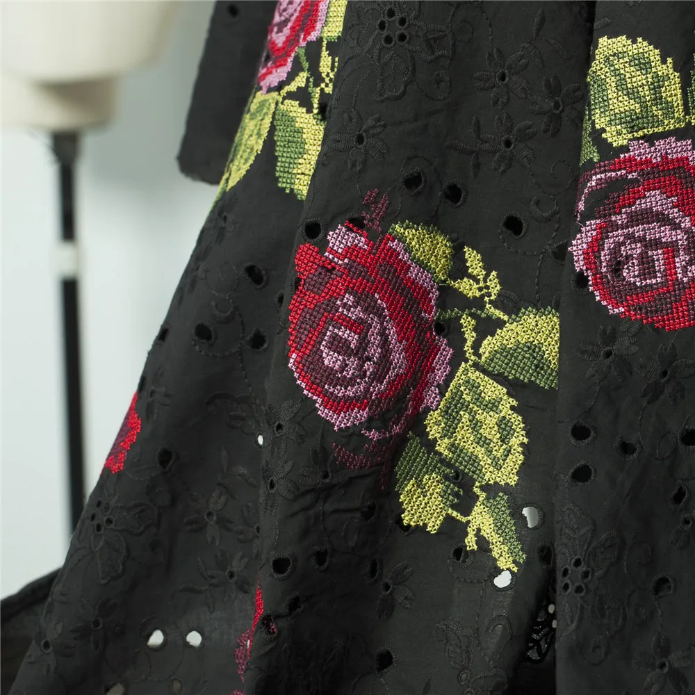 Ткань из чистого хлопка с двойной вышивкой в виде Розы белого и темно-синего