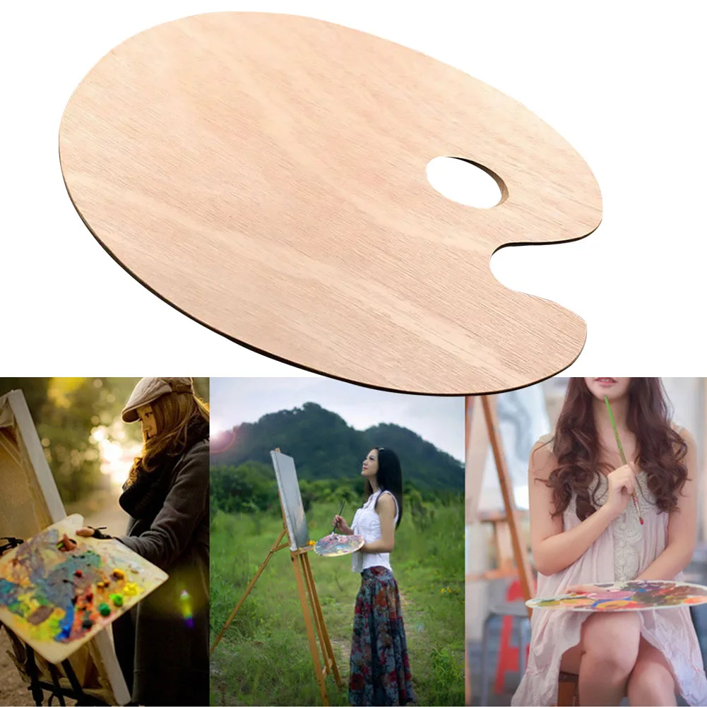 

Oval Acrylic Smooth Flat Art Supplies Palette Oil Painting Artist With Thumb Hole Wooden Watercolor Tray