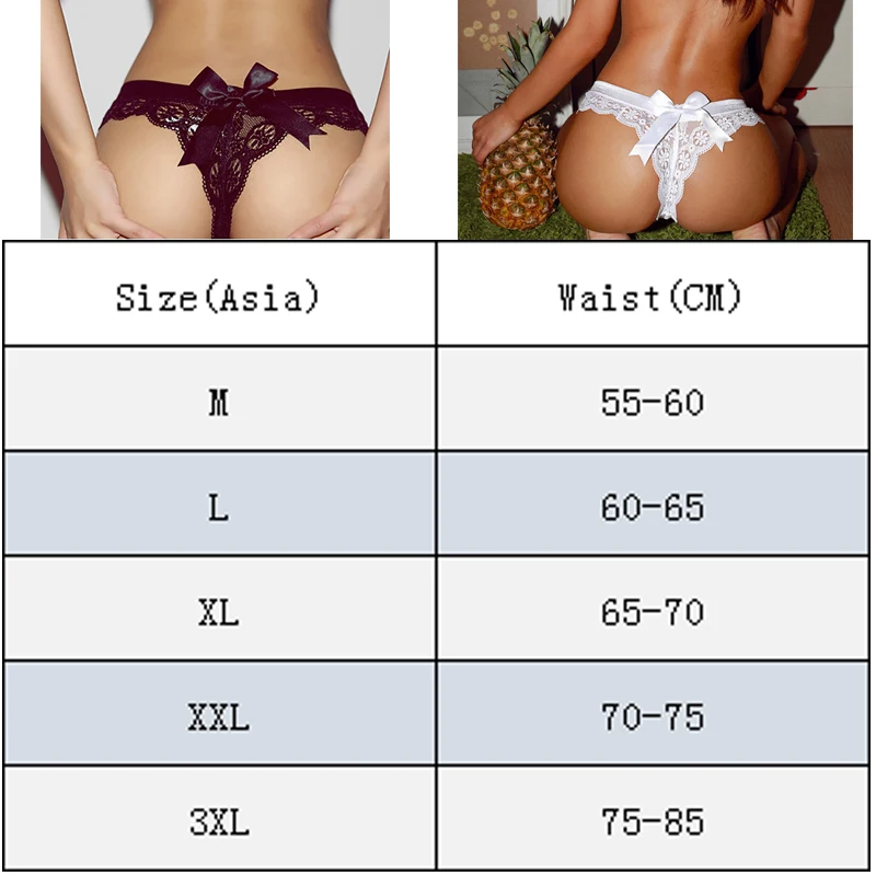 Стринги женские кружевные прозрачные с бантом сзади черные/белые | Женская
