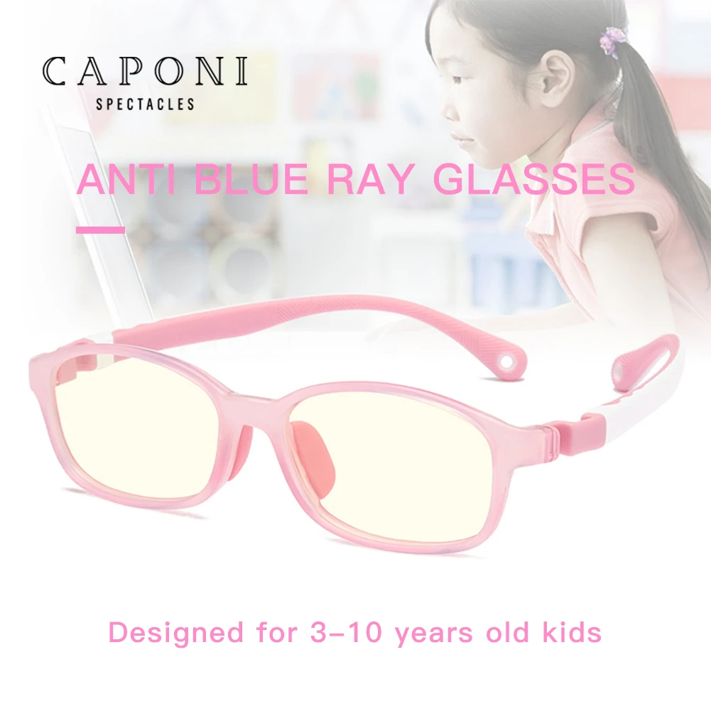 CAPONI Glasses For Children Light Yellow Blue Ray Blocking Girl Eyeglasses Kids TR-90 Optical Glasses UV400 Protection DF8006