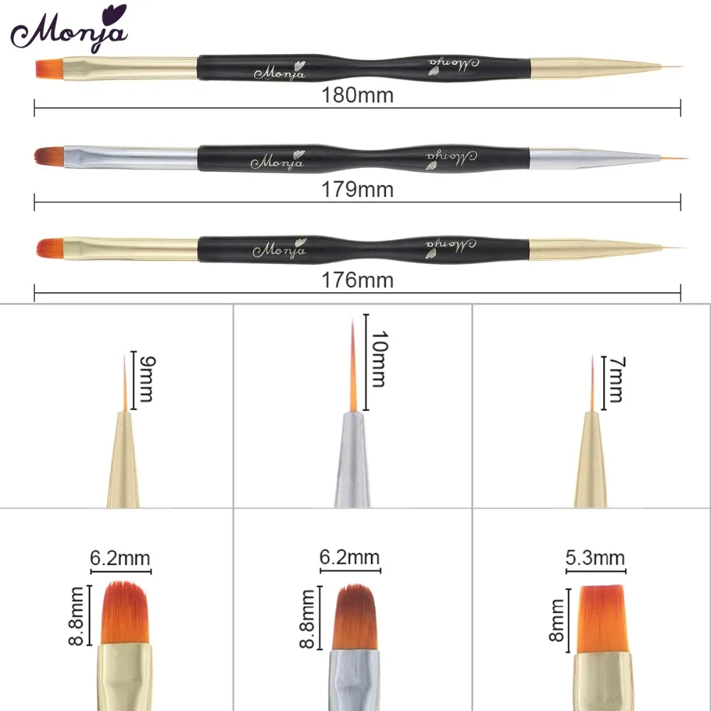 Monja двухсторонний дизайн ногтей полосы линии лайнер DIY кисть для рисования жидкий