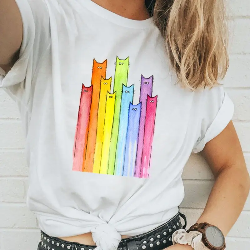 Забавная женская футболка милая мультяшная с коротким рукавом Повседневная