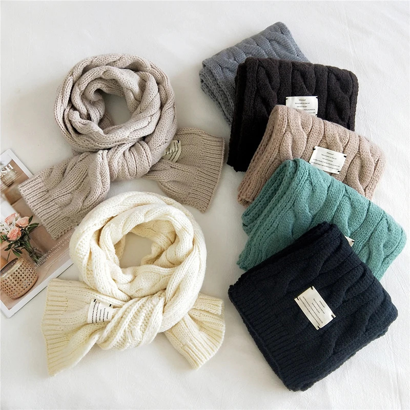 

Knitted Wool Scarf Winter Fashion Thick Warm Scarf Chain Pattern Stylish Neutral Scarf Korean Version Long Female Shawls
