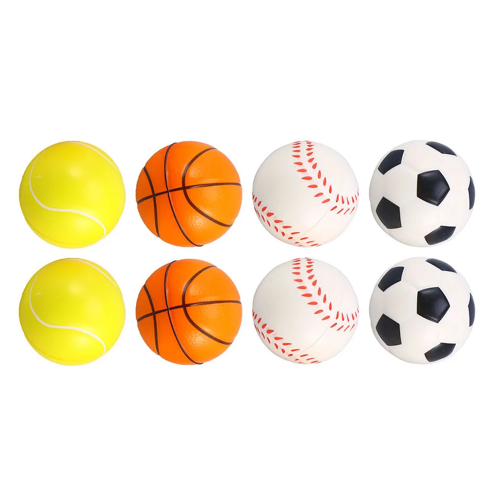 

8PCS 6.3cm Mini PU Balls Squeeze Basketballs Baseball Stress Balls Stress Relief Toys for Pet Relaxation (4 Mixed Style)