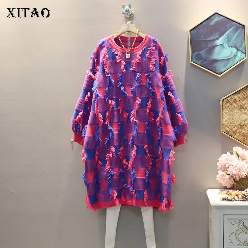 Трикотажное платье с бахромой XITAO Элегантное зимнее прямое пуловер свободного