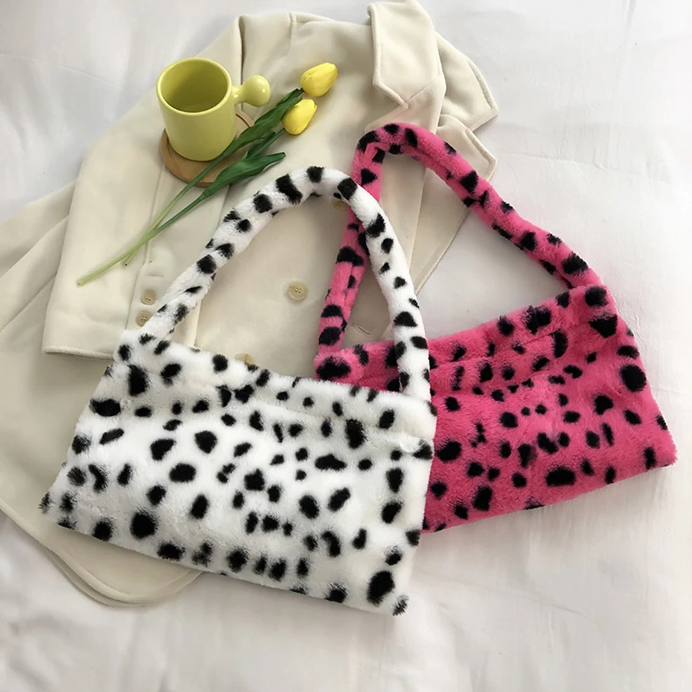 

Fashion Fur bag Women Plush Spot Print Shoulder Underarm Bag Winter Large Handbags fur winter bags Women's luxury bags plush bag