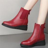 fashion sneakers women genuine leather wedges high heel ankle boots female high top winter platform oxfords shoes casual shoes