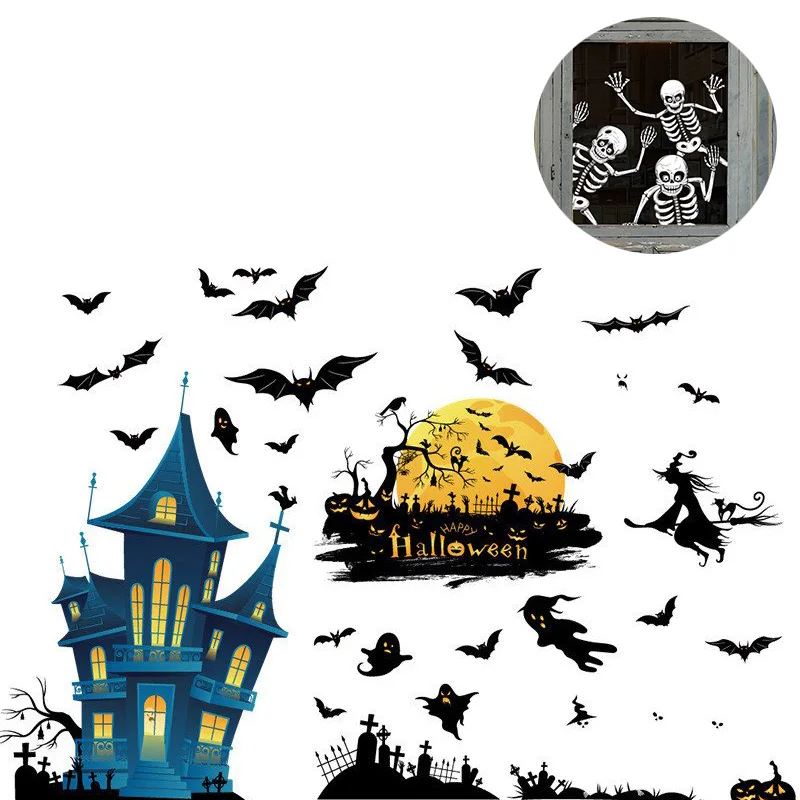 

Halloween Spider Bat Background Wall Sticker Window Home Decor Glass Decal Decoration Creative Sticker