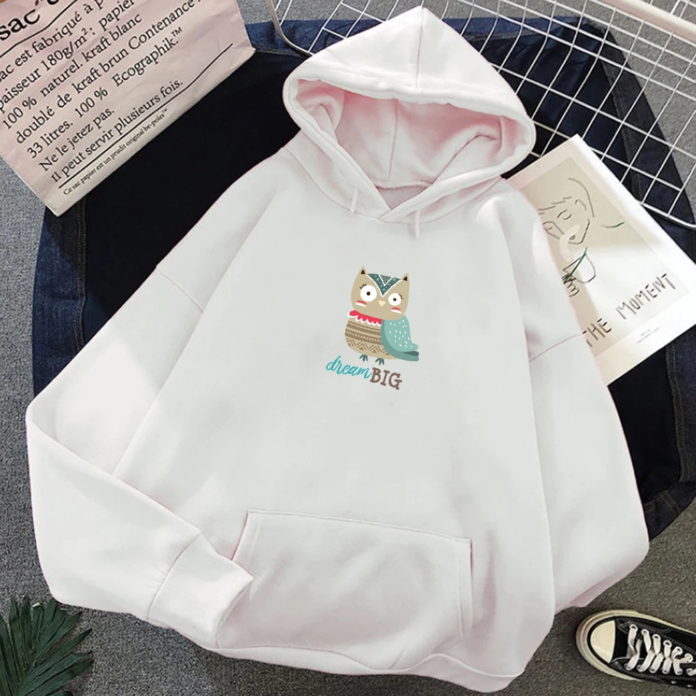 

Dream Big English Alphabet Owl Cartoon Graphics Print Ethnic Style Warm Kawaii Oversized Hoodie Harajuku Sweatshirt Streetwear