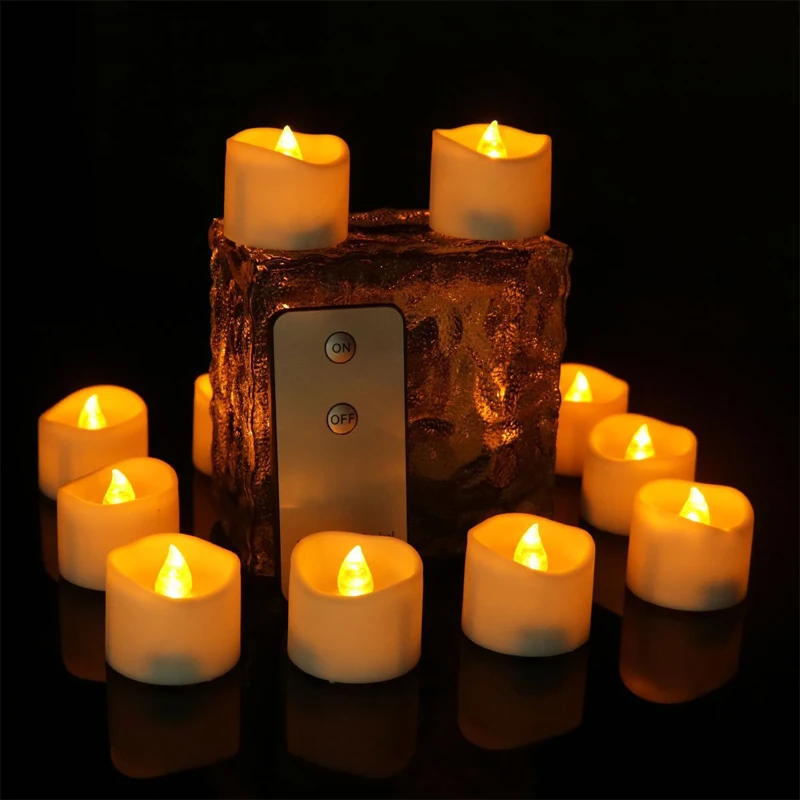 

12pcs/Pack LED Candles With Flickering Flame 3.6x3.4cm Remote Battery Operated LED Tea Light Candles Home Decoration Wedding