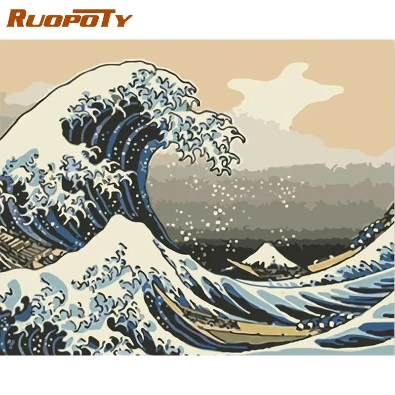 RUOPOTY белые морские волны DIY Краска по номерам пейзаж на холсте краска для