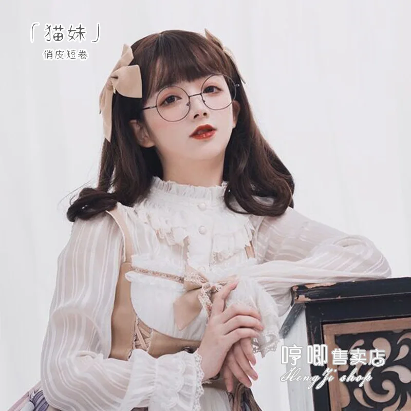 

Realistic short curly Lo wig Harajuku soft girl "cat girl" daily Japanese style long curly hair female Lolita
