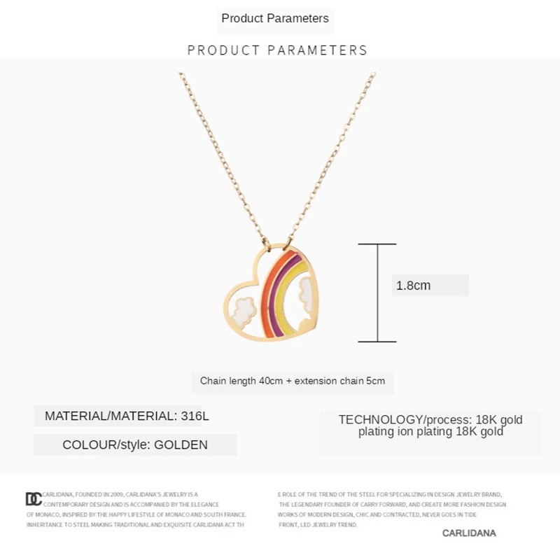 

Carlidana Peach Heart Love Cloud Rainbow Necklace Fashion Female Clavicle Chain Birthday Gift
