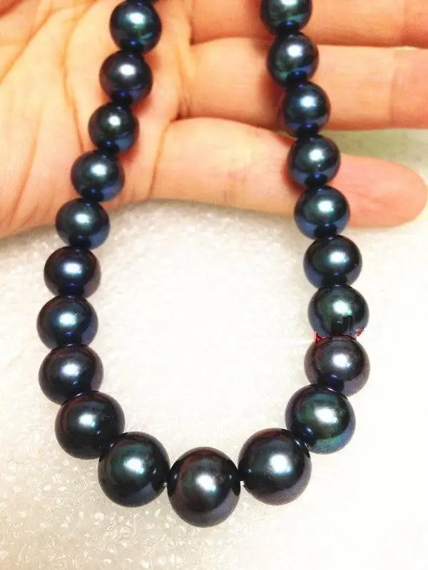 

18" 10-11 MM AAA freshwater NATURAL black PEARL NECKLACE 925silver GOLD CLASP