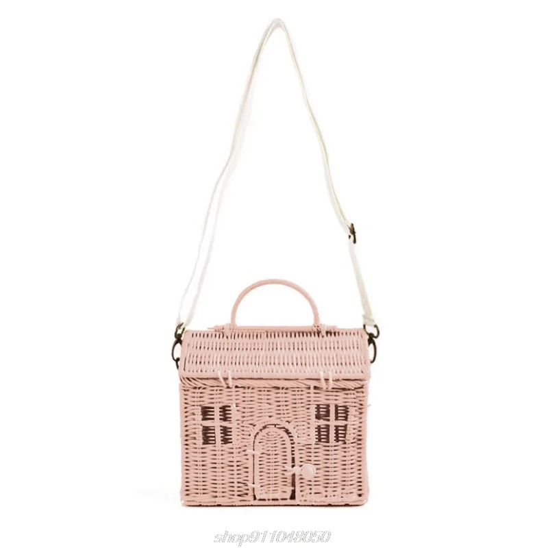 

Small House Shape Portable Messenger Bag Handmade Rattan Woven Storage Bag with Handle Basket Picnic Bag Vintage J15 21 Dropship