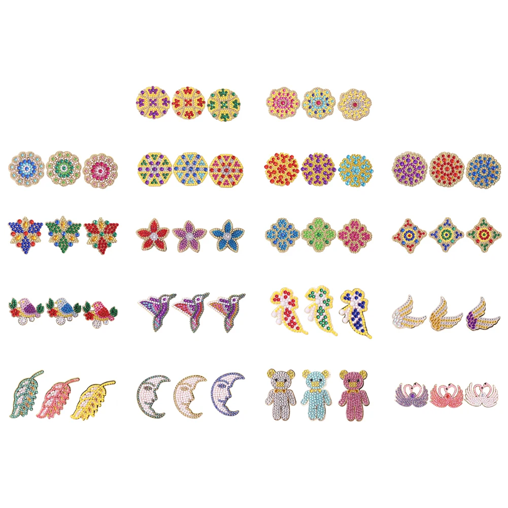 3Pcs DIY Diamond Brooch 5D Mosaic Drilling Painting Kit Resin Pin Buckle Christmas Gift for Women Girl Jewelry Embroidery Craft