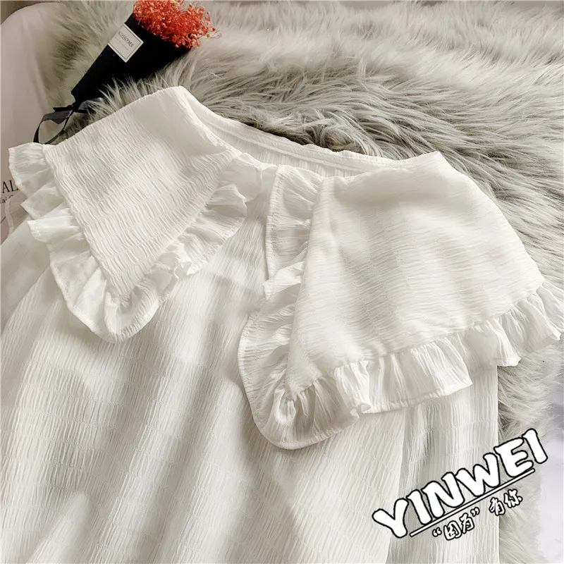 2019 new fashion women's Chiffon shirt white women blouses clothes Peter pan Collar |
