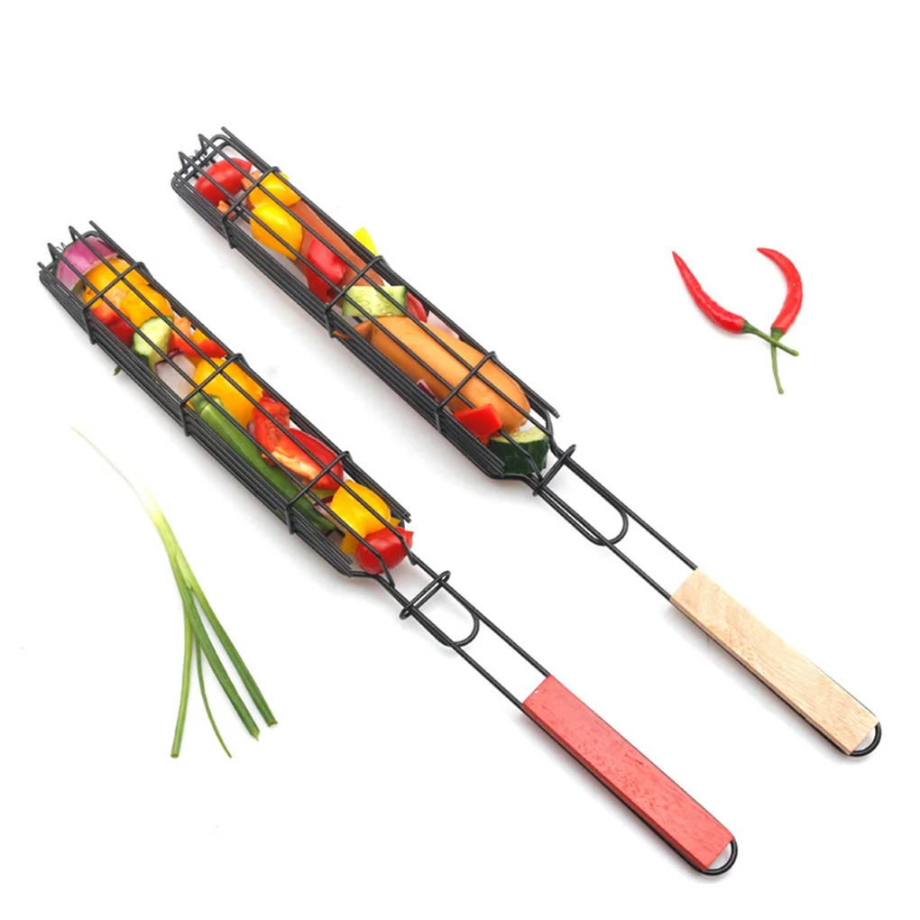 1/2pcs Portable BBQ Grilling Basket Stainless Steel Nonstick Barbecue Grill Tools Mesh Kitchen Outdoor |