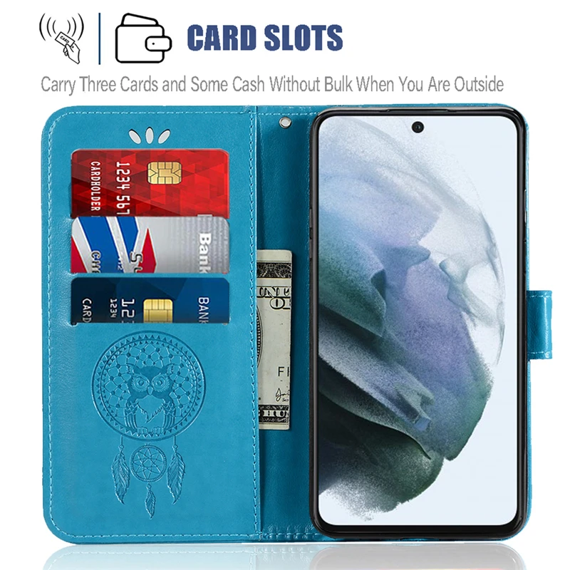 For Samsung Galaxy S21 FE Case For Samsung S21 FE Cover Owl 3D Luxury Cloth Flip Leather Wallet Phone Case For Galaxy S21 FE