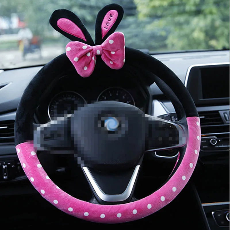

Autumn and Winter Steering Wheel Cover Warm Furry Cartoon Steering Wheel Cover Rabbit Steering Wheel Cover