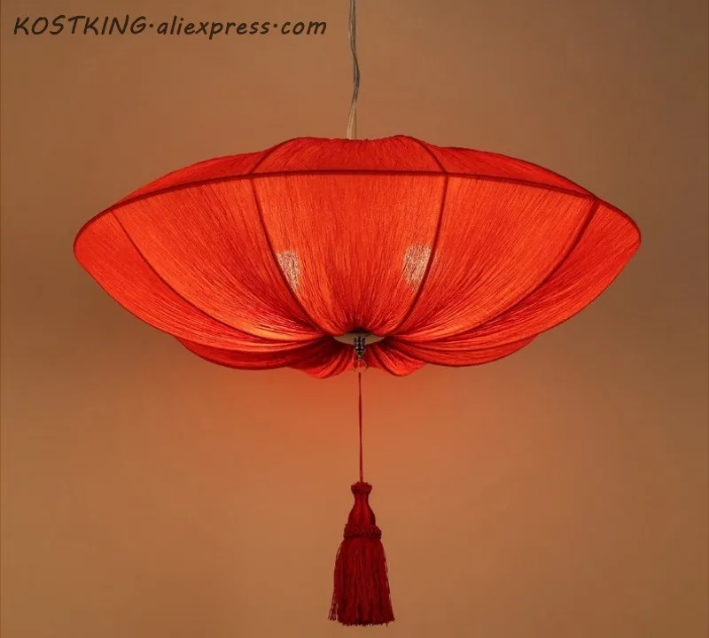 Подвесной светильник в виде лотоса из цветной ткани китайском классическом