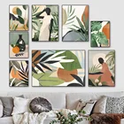Винтажные абстрактные растения лист монстера девушка настенная Картина на холсте скандинавские плакаты и принты Настенная картина для гостиной Декор