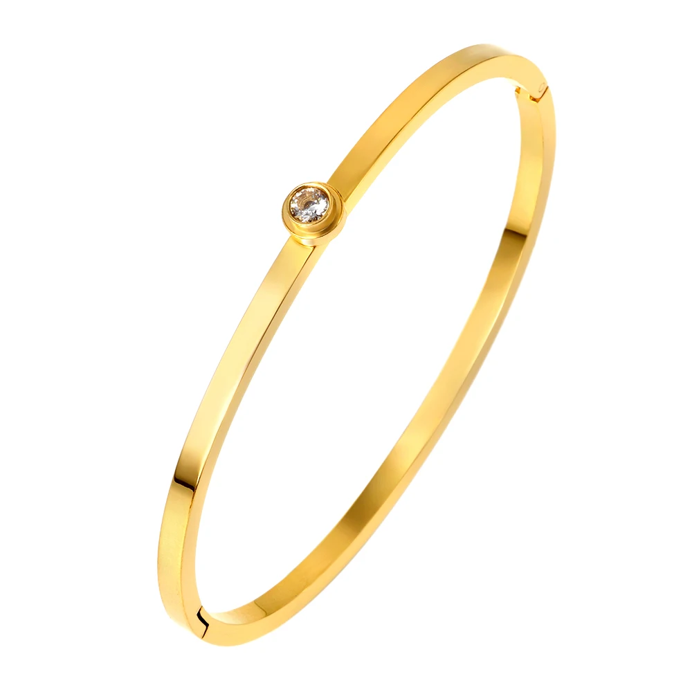 Штабелируемый браслет в простом стиле из нержавеющей стали с позолотой и