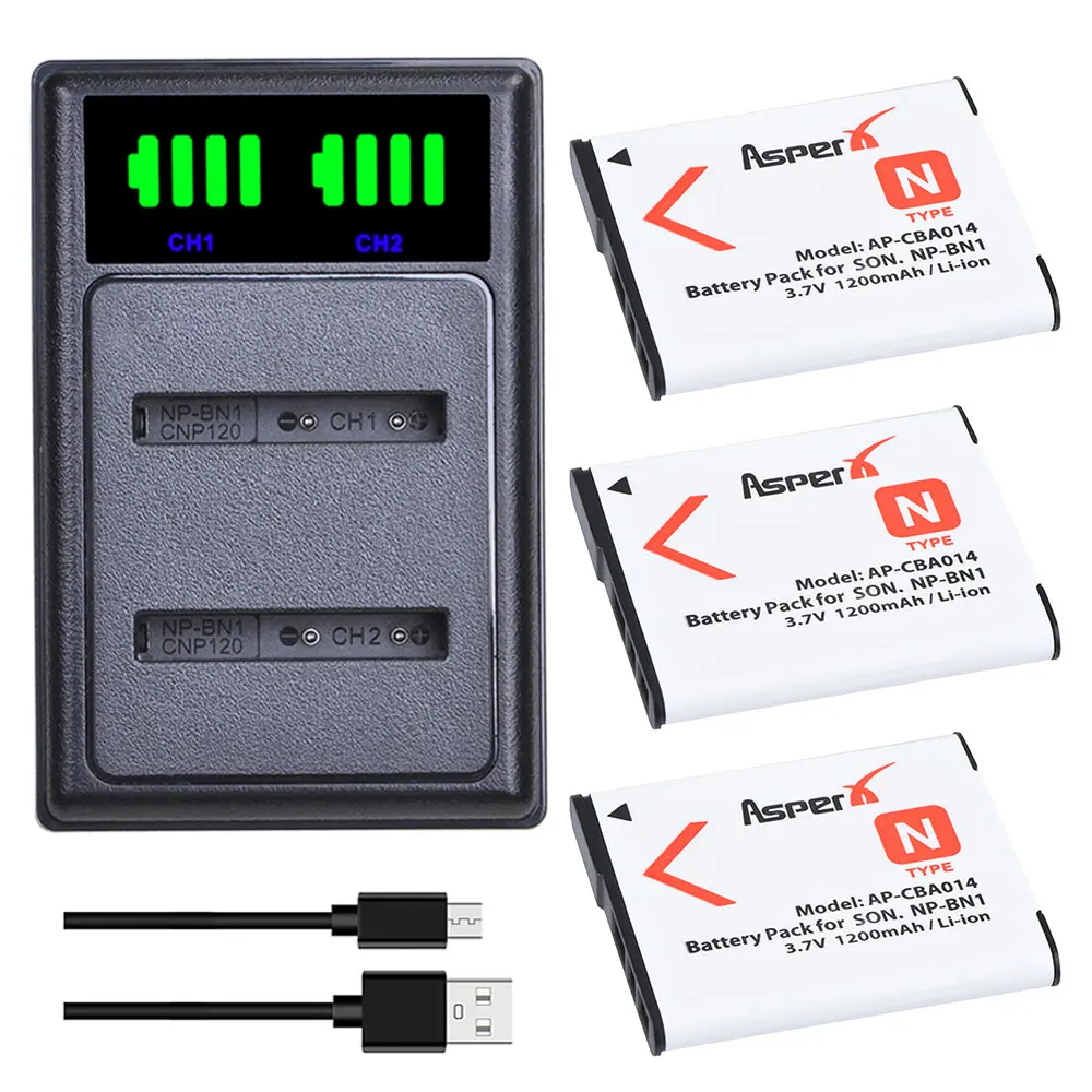 

3Pc NP-BN1 NP BN1 NPBN1 Battery Bateria + LED Dual Charger with Type C Port for Sony TX9 WX100 TX5 WX5C W620 W630 W670 TX100 L10