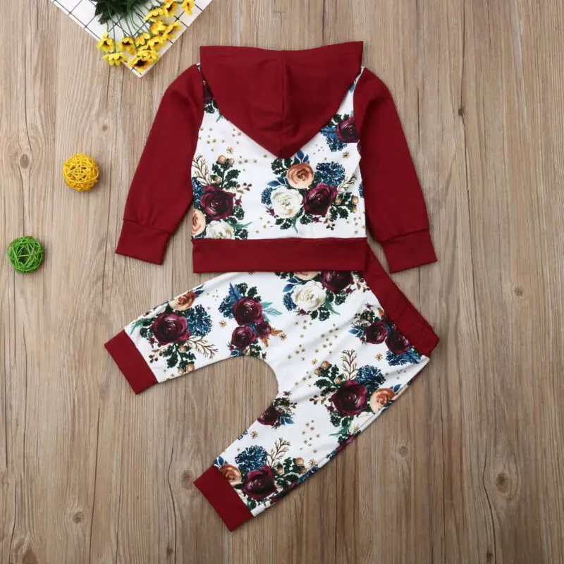 Топы с капюшоном и длинными рукавами для новорожденных девочек + штаны Осенний