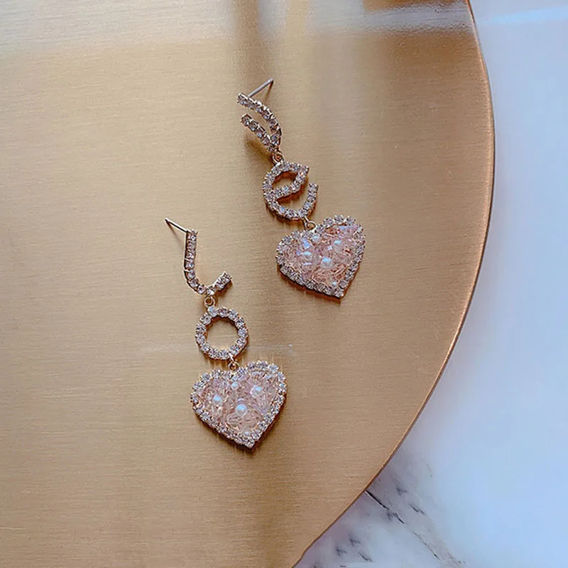 Женские серьги с блестками Love Heart розовые гвоздики в Корейском