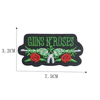 custom diy design black twill fabric small rose flower guns n roses music rock band patch embroidery iron on backing for jacket