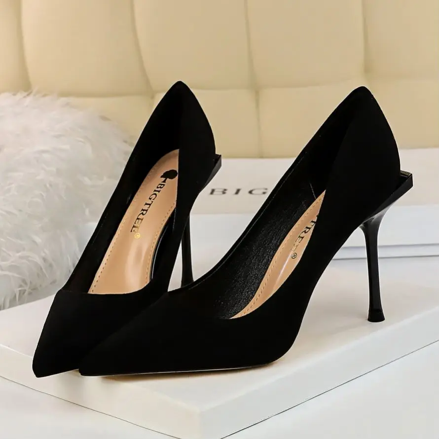 EOEODOIT Fashion Formal Heels Shoes Women Flock Pumps 10 CM High Stiletto Thin Heel Party Office Lady Pointed Toe | Обувь