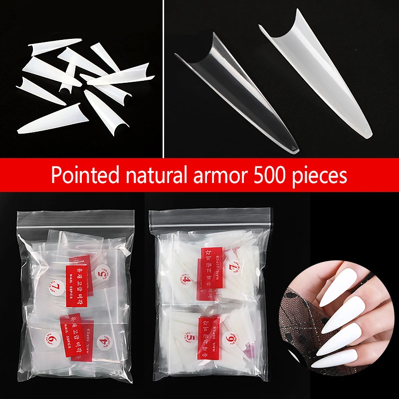 

False Long Nails Tips 500pcs Patch A Nail Art Pointed Rings on Nails Overhead With Glue Gel for Extension Tools Beauty