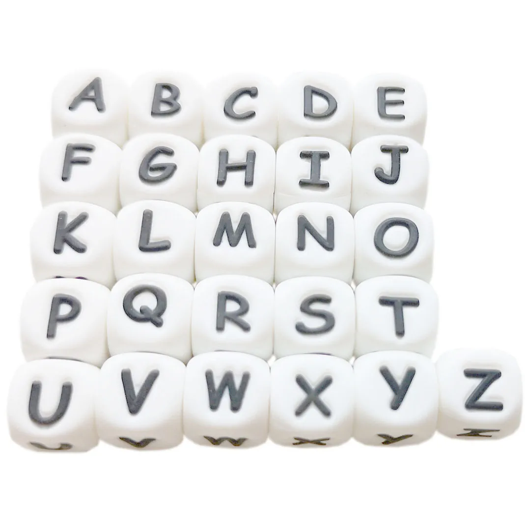 

Бусины силиконовые с буквами английского алфавита, 10 мм, 100, силиконовая форма для кубиков шт.