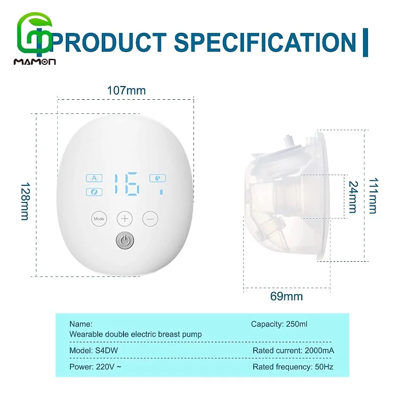 

MAMON Wearable Electric Double Breast Pumps Hospital Grade Hands-Free Portable Intelligent Wireless Integrated BPA Free