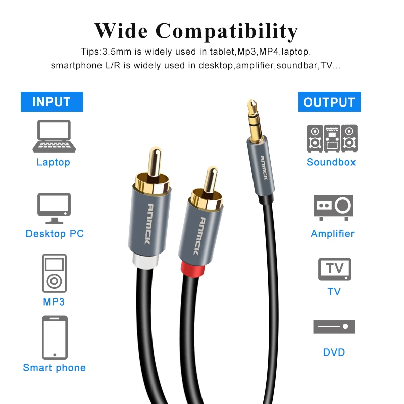 Аудиокабель Anmck RCA 3 5-2 внешний кабель 5 мм для компьютера ТВ-усилителя DVD-кабеля