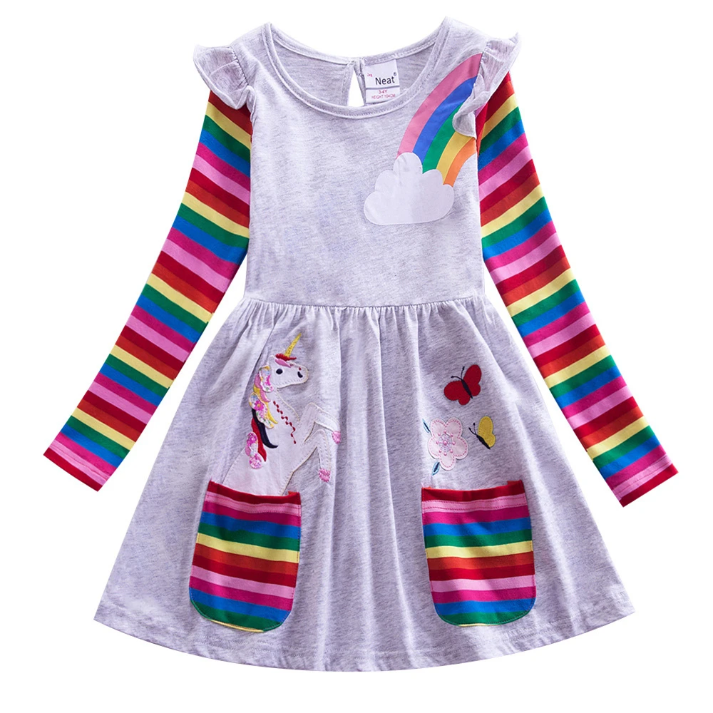 Little pony girl long-sleeved dress cartoon print cotton autumn new style for girls wearing comfort | Детская одежда и обувь