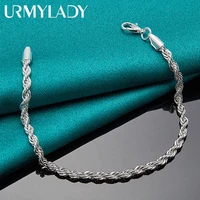urmylady 925 sterling silver 4mm water wave charm chain bracelet for women man fashion wedding engagement party jewelry
