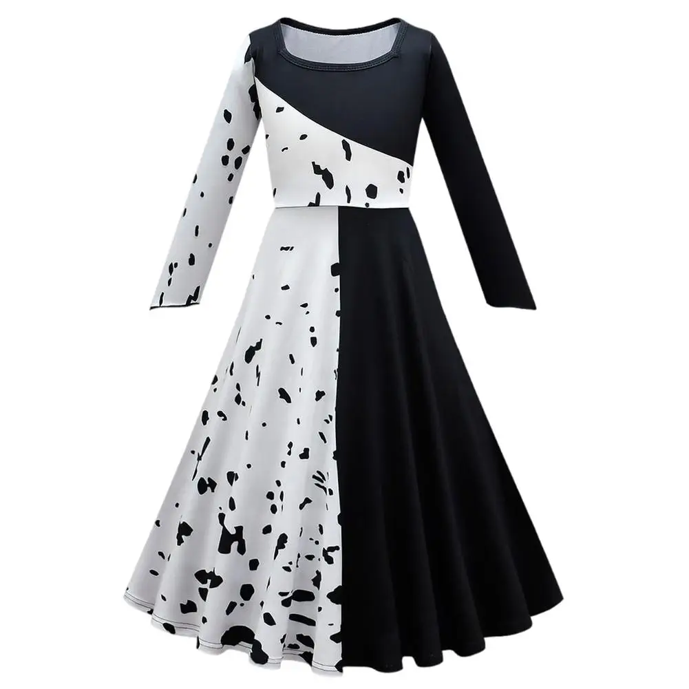 

Girls Christmas Cosplay Dress For Cruella Move Dress Outfit with Optional Cloak Wig For Women Role Playing Clothing