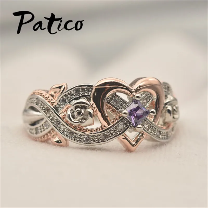 

New Arrival 925 Sterling Silver Zirconia Heart Rose Flower Heart Shape Wedding Rings For Women Love Party Promise Ring Jewelry