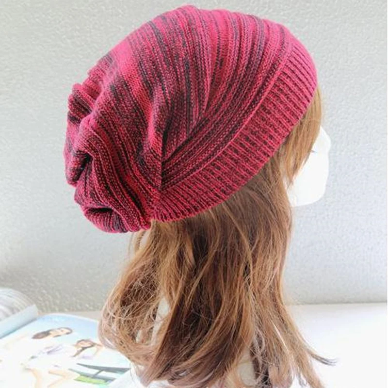 

Men Women Hat Scarf Beanies Knit Long Loose Casual Hat Headdress Mixed Color Cotton Striped Hip Hop Winter Warm Hat