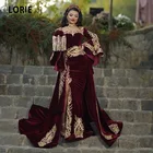Арабское вечернее платье LORIE, Марокканское платье-Кафтан со съемным шлейфом, с золотыми кружевами и длинными рукавами, бархатное платье-Русалка для выпускного вечера