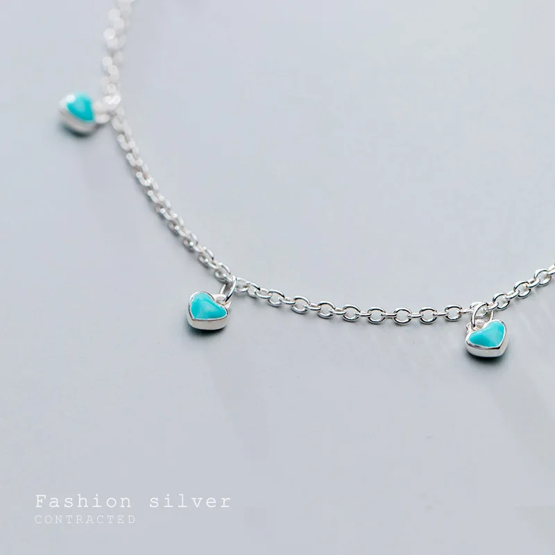 INALIS S925 silver bracelet female Japanese and Korean style simple pink green love sweet girl heart jewelry | Украшения и