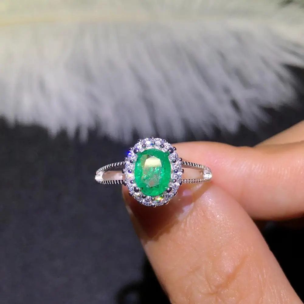 925 Серебряное инкрустированное кольцо с натуральным изумрудом мужское Размер 5 5*7