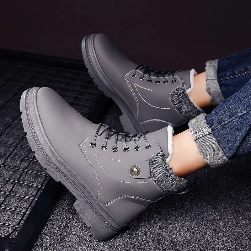 

2021 Snow Boots Men Leather Winter Brand Design Comfy Warm Boots Fur New Lace-up Fashion Shoes Men Footwear Non-slip Men's Boots