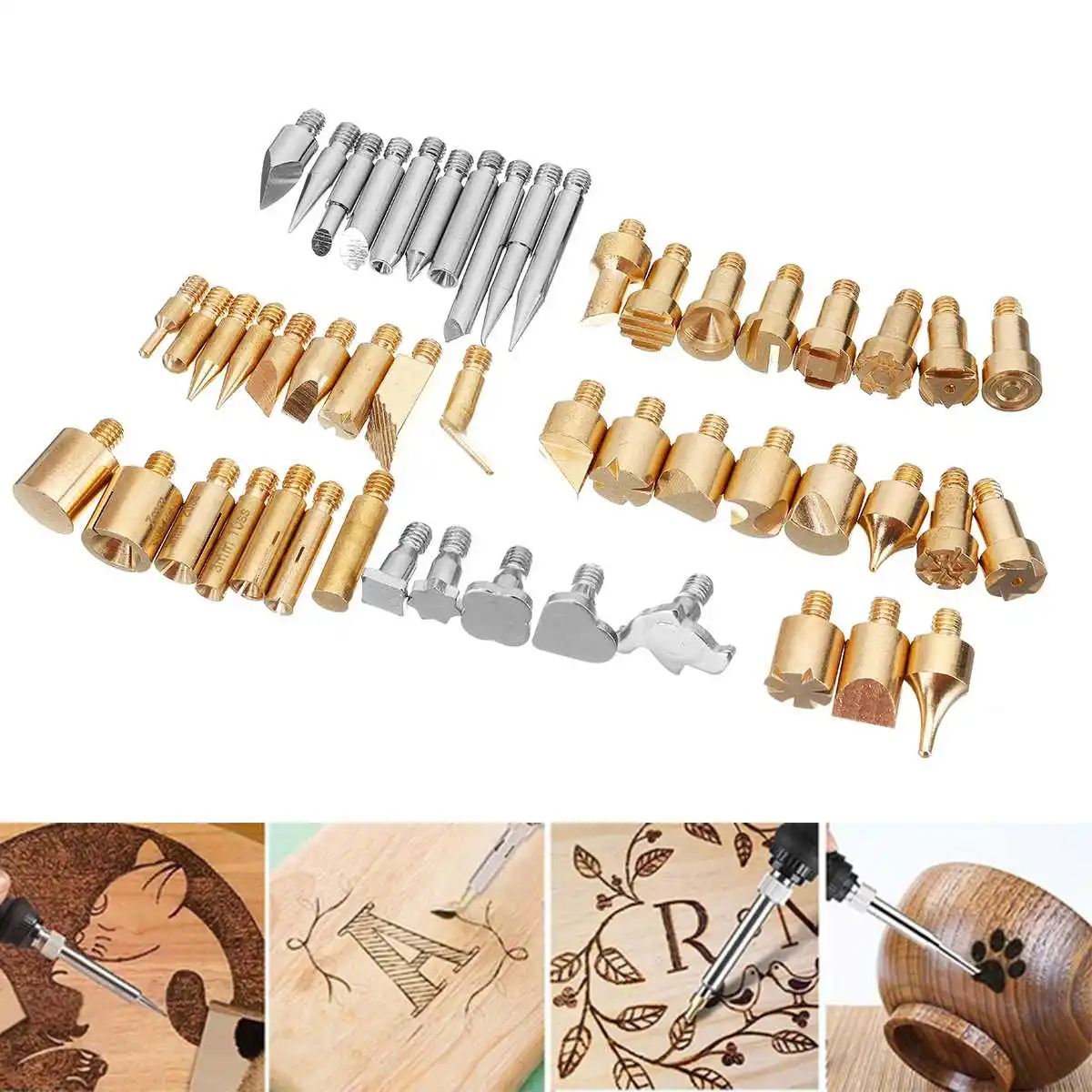 

62Pcs 60W Electric Soldering Iron Wood Burning Pen Tip Kit Pyrography Craft Tool for Woodworking Soldering Metal Tool Part