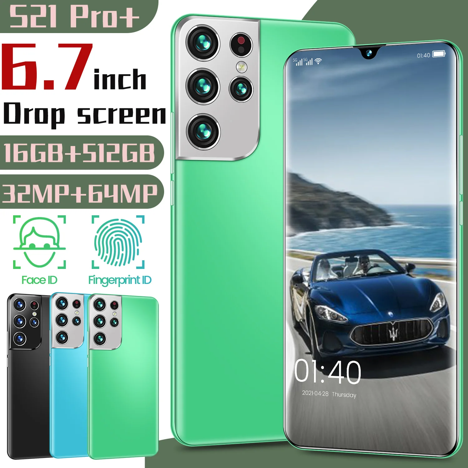 

2021 5G S21 Pro 16GB 512GB 32MP 64MP Global Version Smartphone Face ID 6800MAH Snapdragon 888 Mobile Phone 6.7 Inch Android 11
