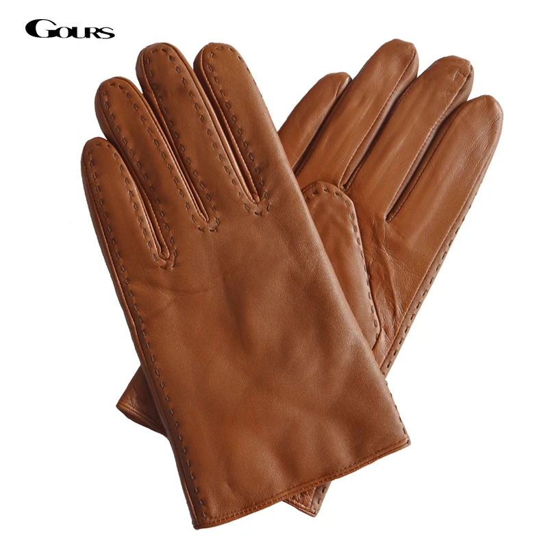 

GOURS Genuine Leather Gloves for Men Winter Keep Warm Brown Real Goatskin Leather Gloves Super Discount Clearance Sale KCM-J