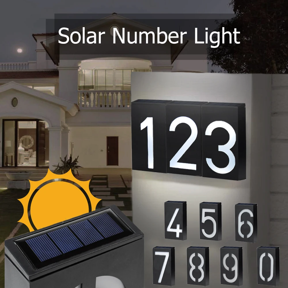 House Number Outdoor Solar Plate LED Door Numbers Signs Solar Number Outdoor Lighting Rechargeable House Number Light