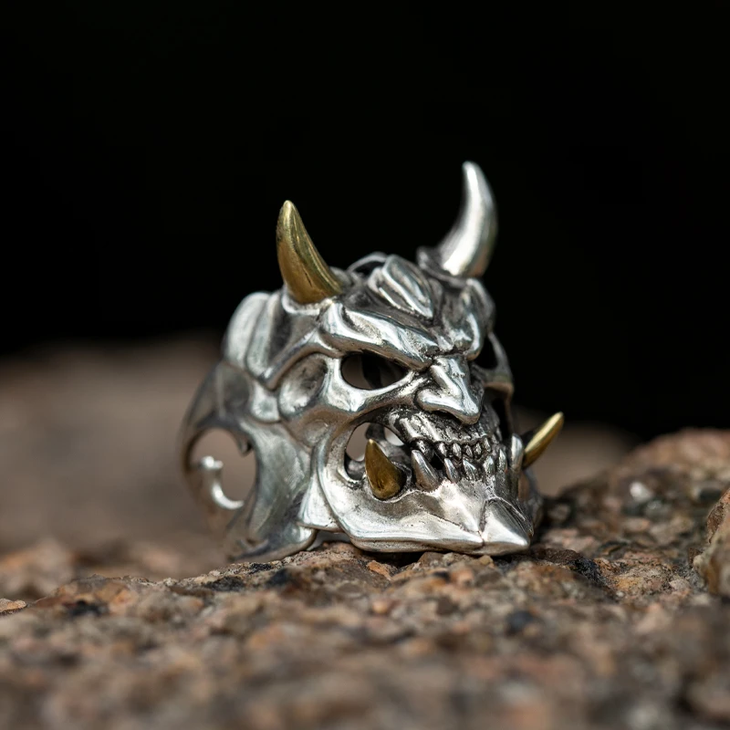 

New Skull Prajna Sterling Silver Ring Fashion Trendy Men Retro Personalized Opening Forefinger Ring Special Ornament